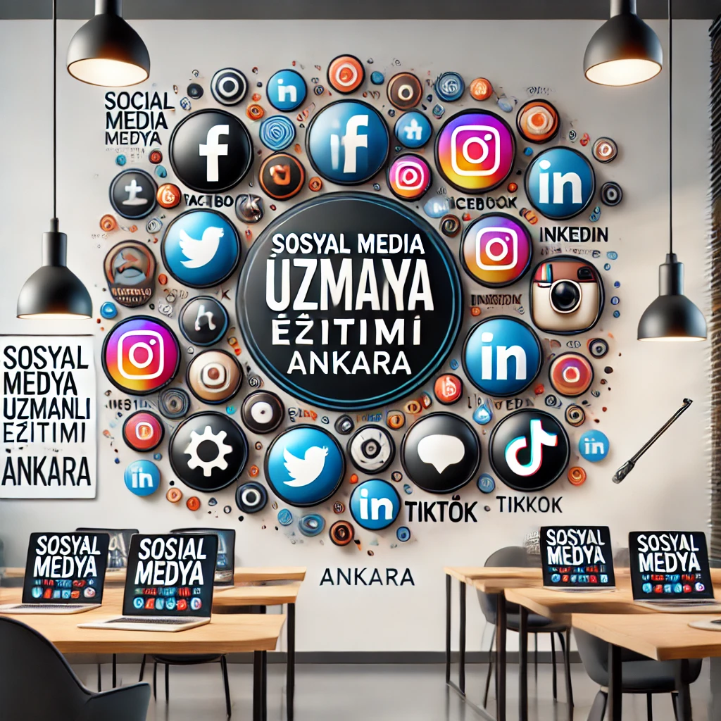 DALL·E 2024-11-17 21.23.56 - A visually engaging graphic promoting 'Sosyal Medya Uzmanlığı Eğitimi Ankara' (Social Media Expertise Training in Ankara). The design features icons o